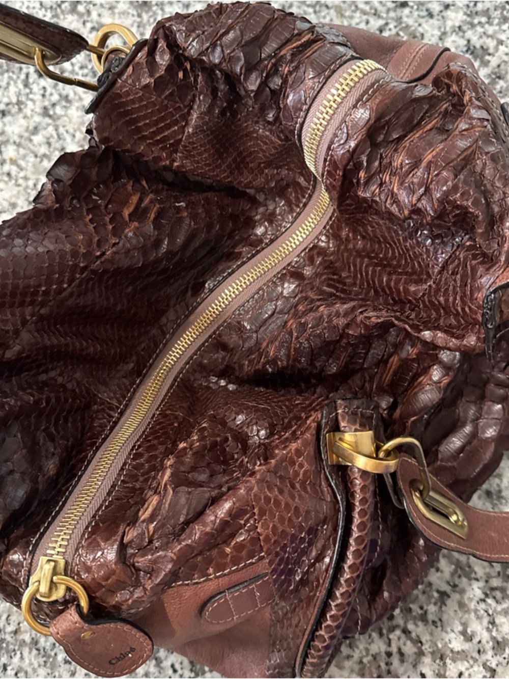 Chloe Brown Python-Textured Hobo with Gold Hardware - Picture 8 of 15